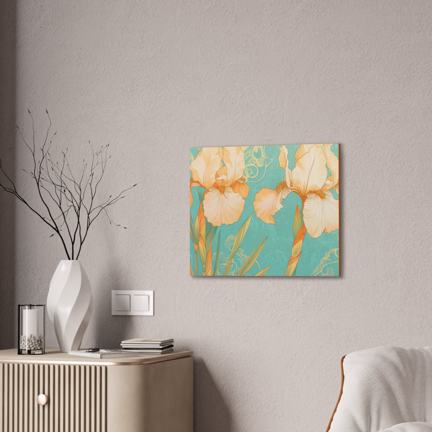 Iris Flowers on Turquois - Stretched Canvas