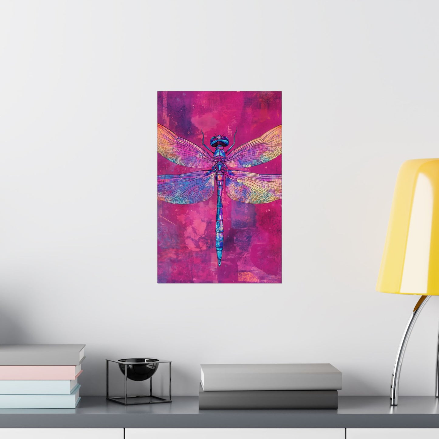 Magenta Dragonfly Watercolor Art Print - Matte Vertical Posters