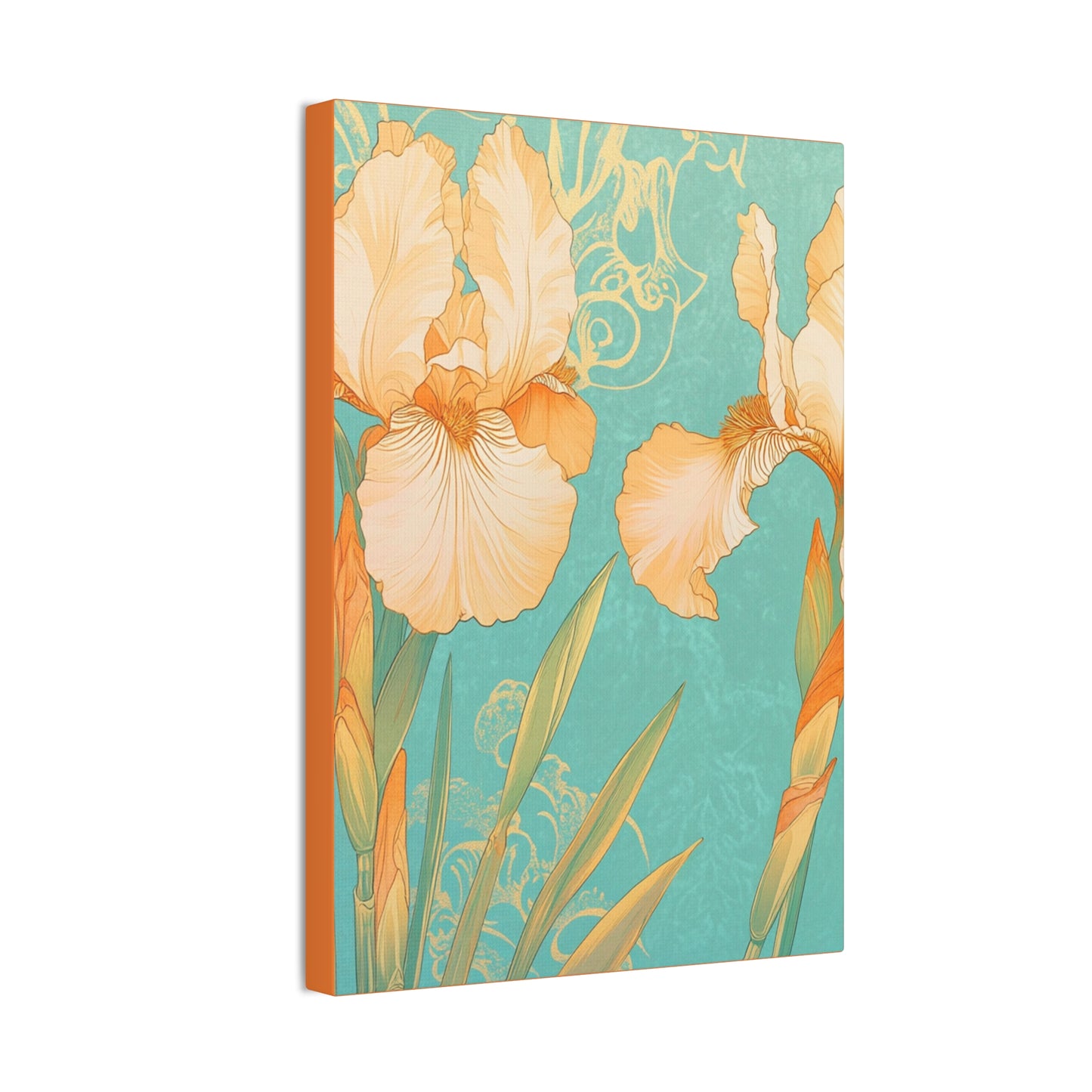 Iris Flowers on Turquois - Stretched Canvas