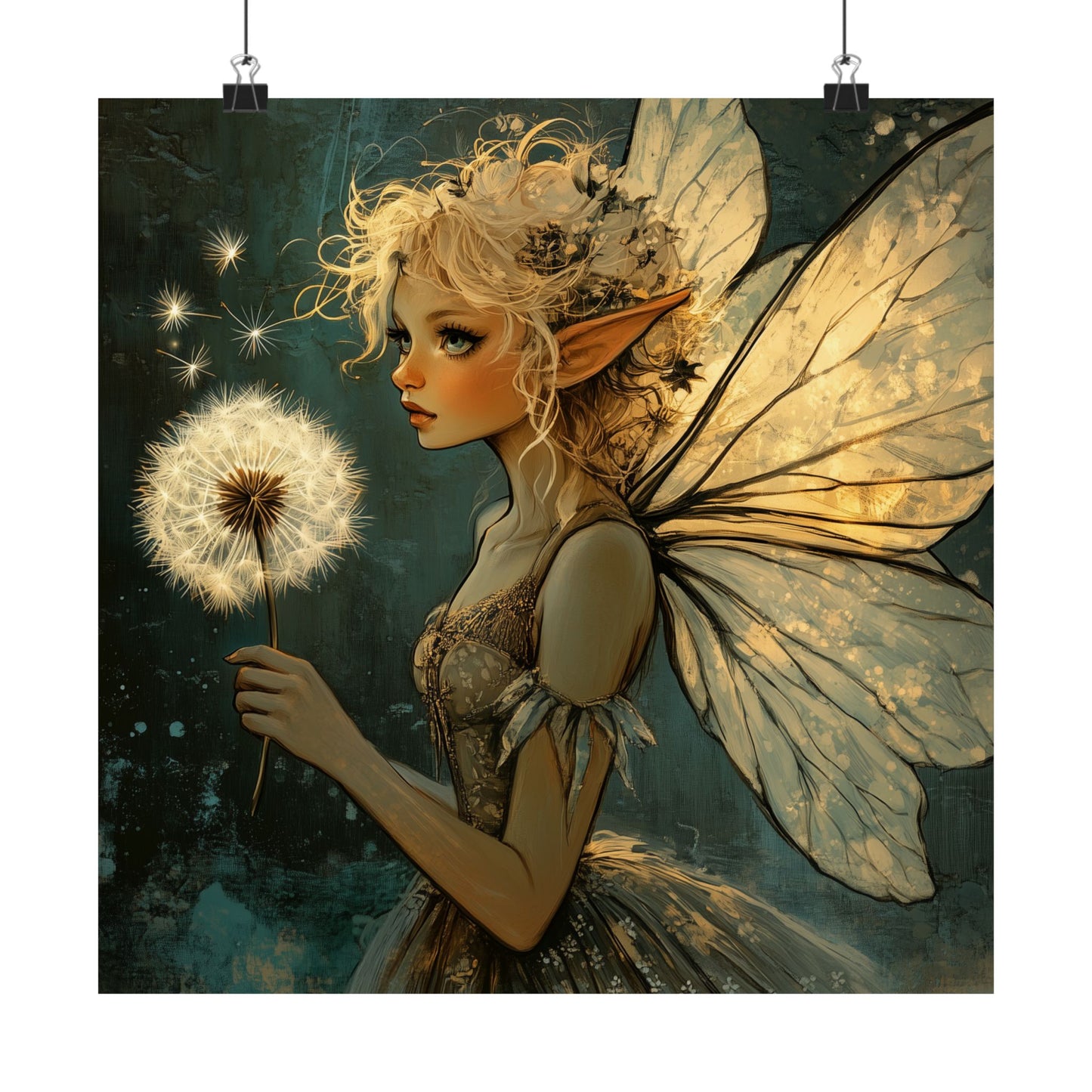 Best Wishes For You - Fairy with Dandelion - Flowers & Fairies Series - Enchanting Wall Art - Vertical Poster - Whimsical Wall Art for Dreamers