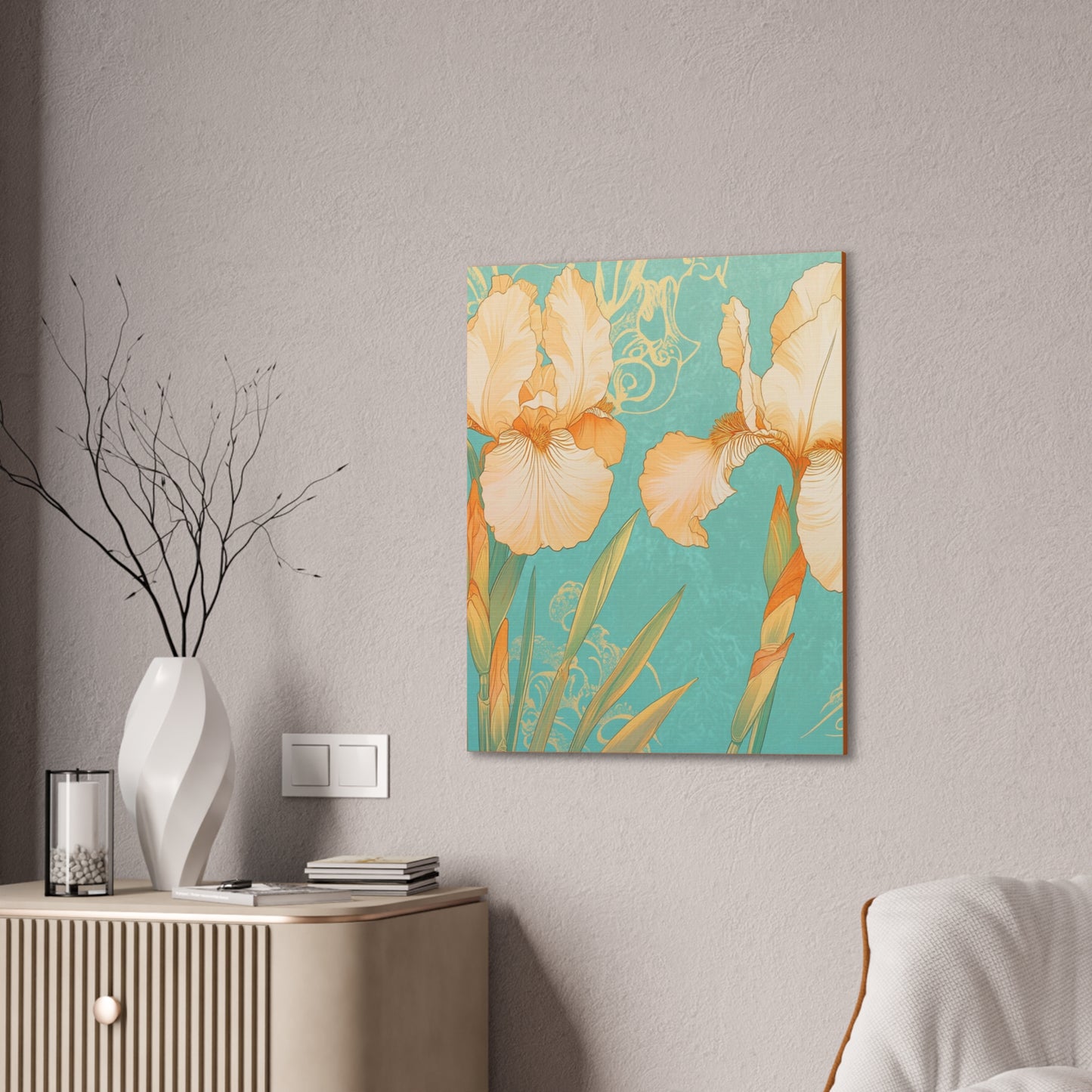 Iris Flowers on Turquois - Stretched Canvas
