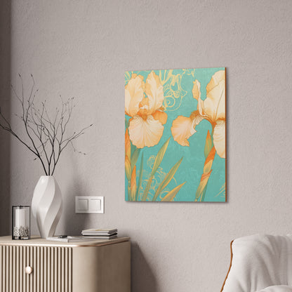 Iris Flowers on Turquois - Stretched Canvas