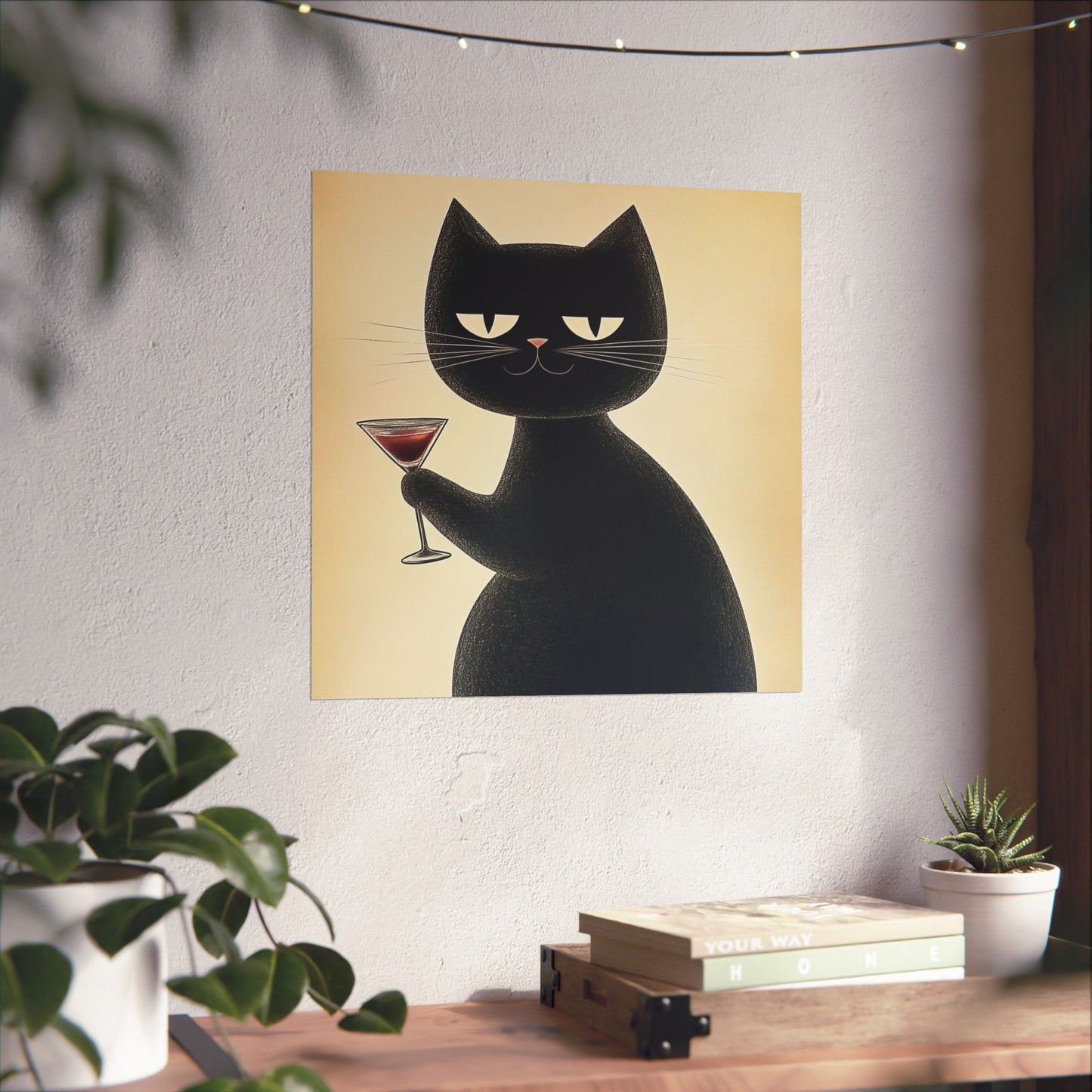 Cat with a Cocktail - Cat Café Series - Fine art print - Matte Vertical Wall Art  - Poster Print - for Cat Lovers