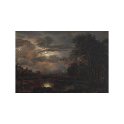 Moonlit Landscape with Bridge - Romantic Night Fine Art Poster