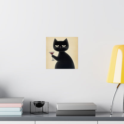 Cat with a Cocktail - Cat Café Series - Fine art print - Matte Vertical Wall Art  - Poster Print - for Cat Lovers