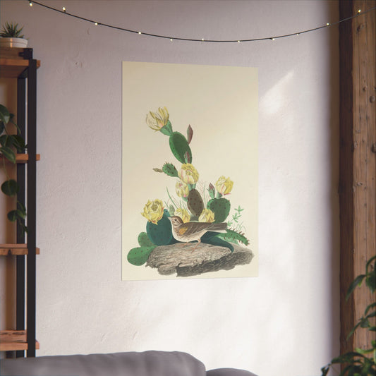 Blooming Cactus with Bird Print -  Vintage Wall Art Poster - Bohemian Cactus Décor - Blooming Cactus Poster
