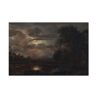 Moonlit Landscape with Bridge - Romantic Night Fine Art Poster