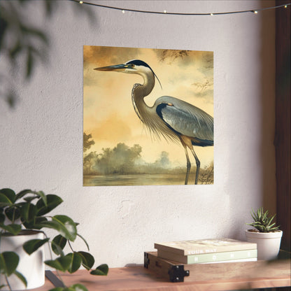 Elegant Blue Heron Coastal Fine Art Print