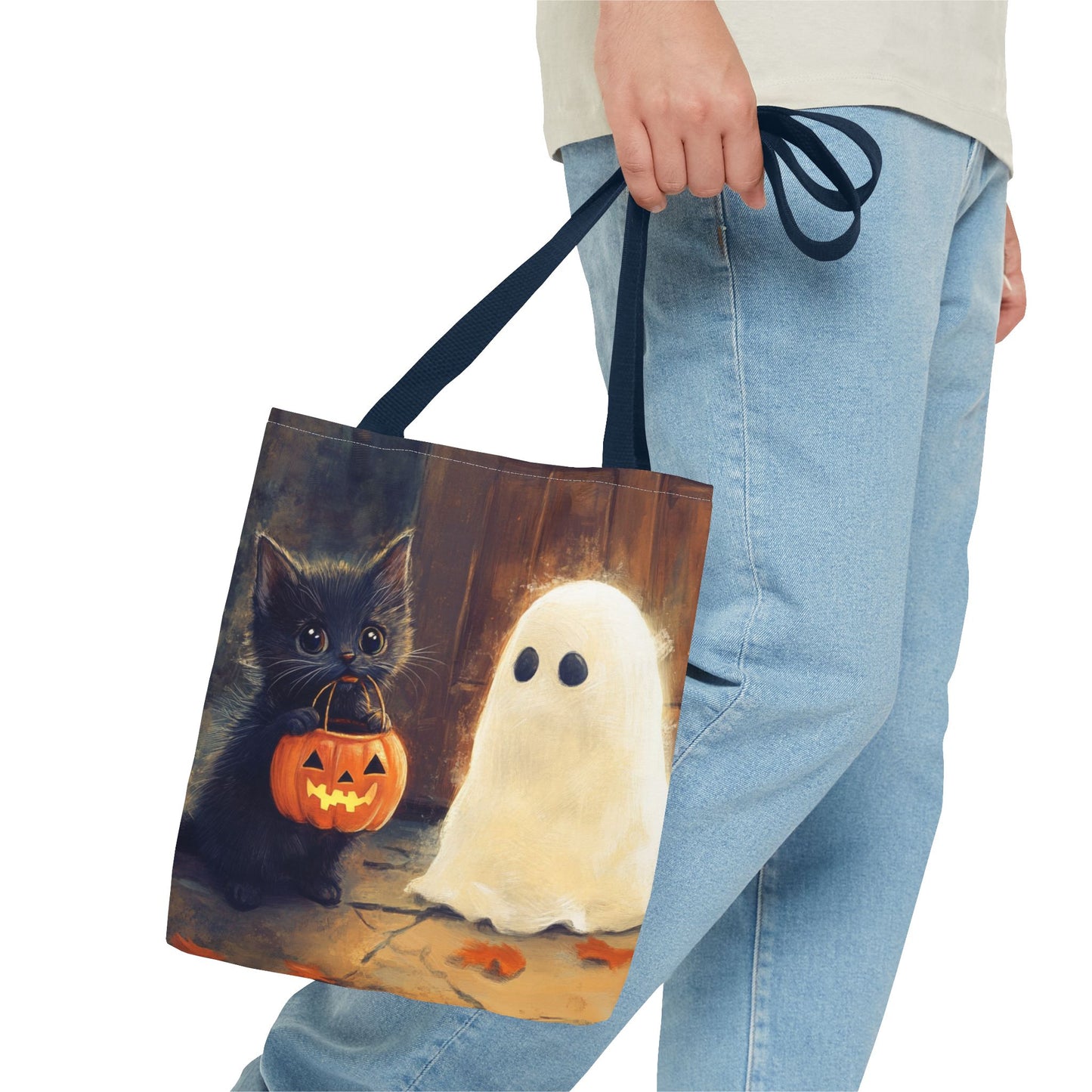Trick or Treat Halloween Tote Bag - Kitten & Friendly Ghost