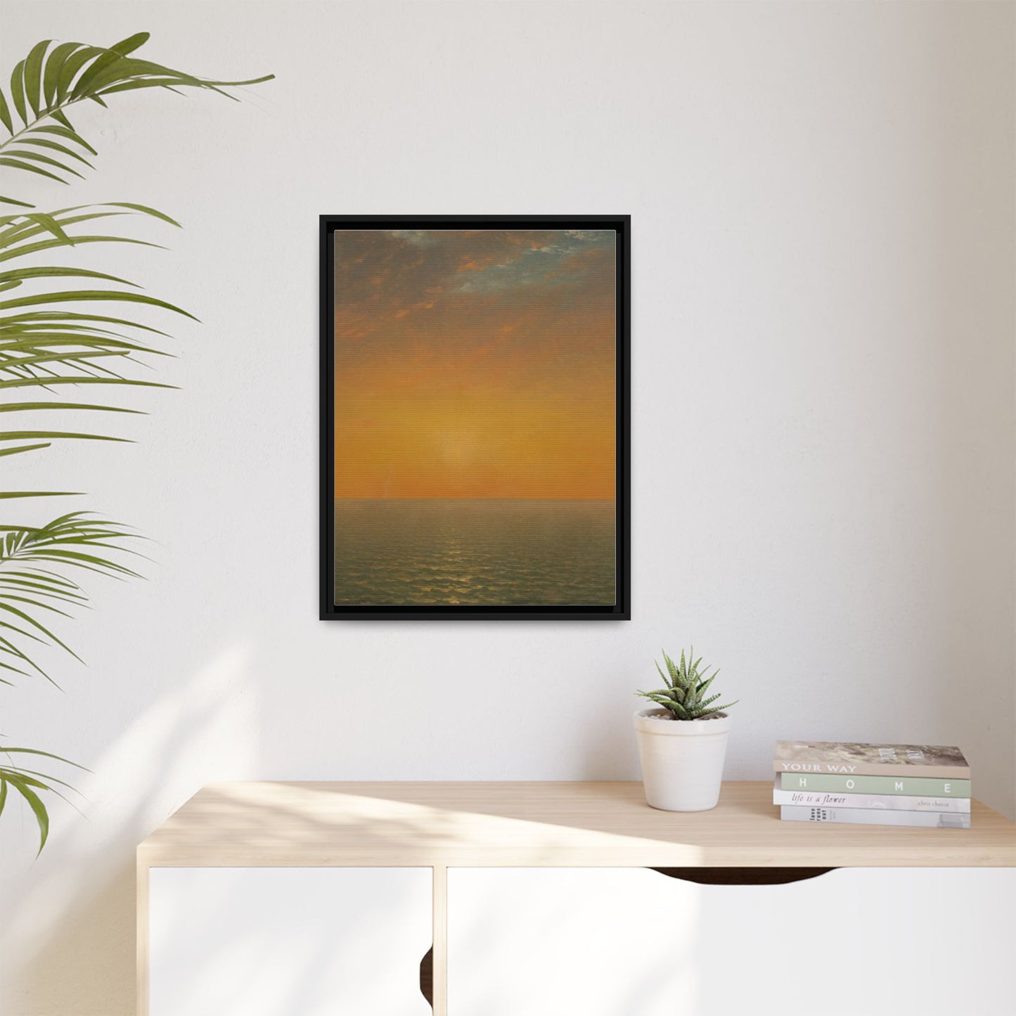 John Frederick Kensett : Sunset on the Sea (1872) - Museum Collection - Framed Canvas Print