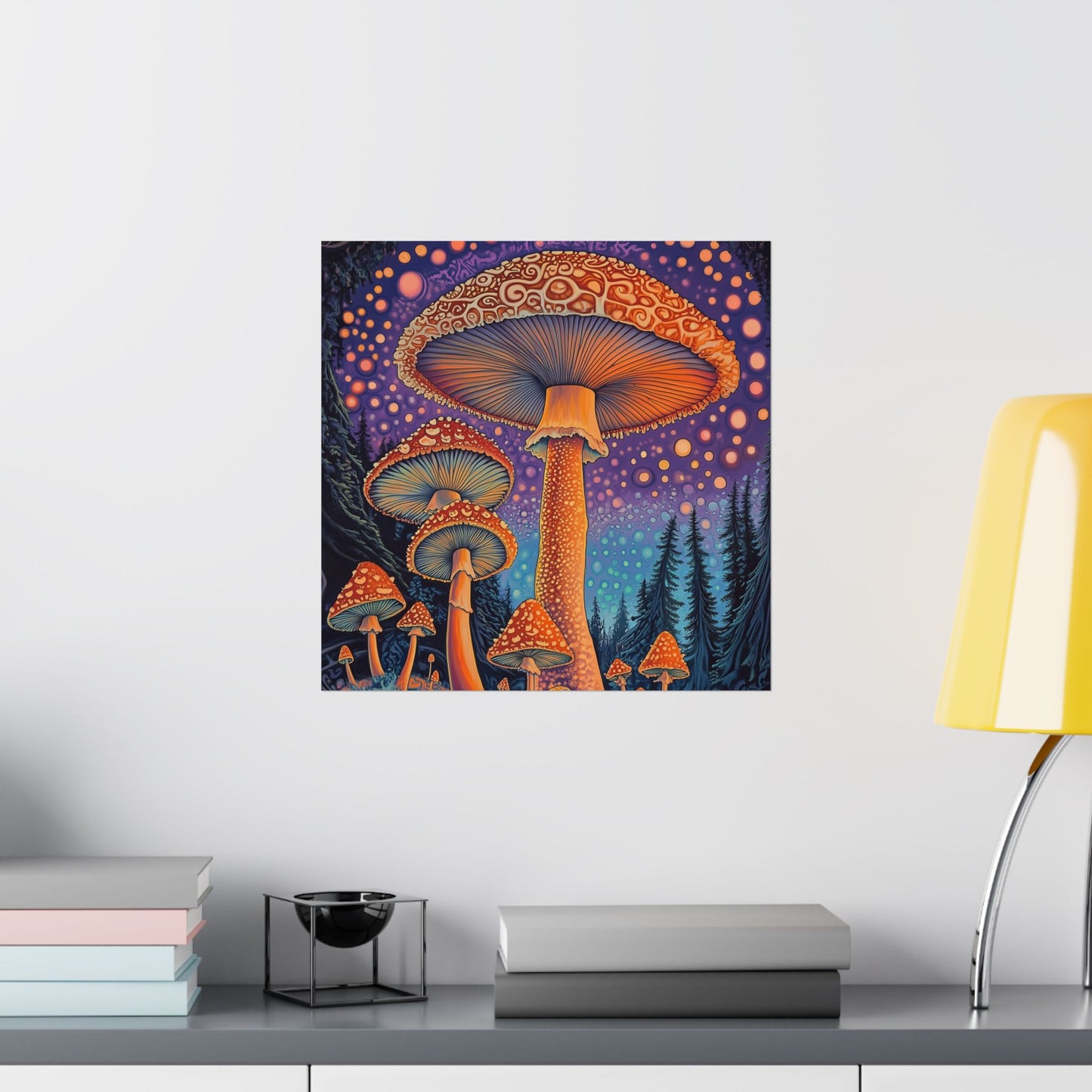 Psychedelic Night Mushroom Art Print - Vertical Poster - Vibrant Wall Art - Nature - Trippy - Bedroom Poster