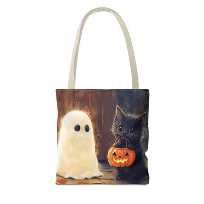 Trick or Treat Halloween Tote Bag - Kitten & Friendly Ghost