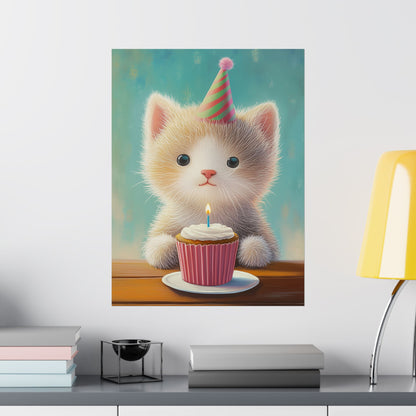 Cute Kitten Birthday Poster - Cat Café - Whimsical Animals - Adorable Kitten Wall Art