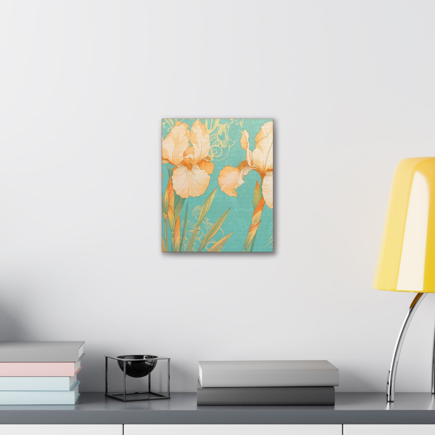 Iris Flowers on Turquois - Stretched Canvas