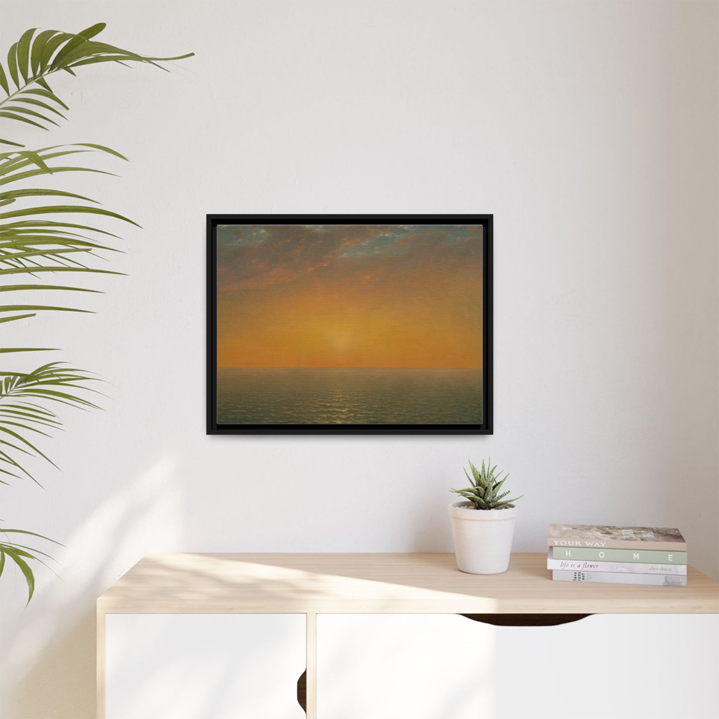 John Frederick Kensett : Sunset on the Sea (1872) - Museum Collection - Framed Canvas Print