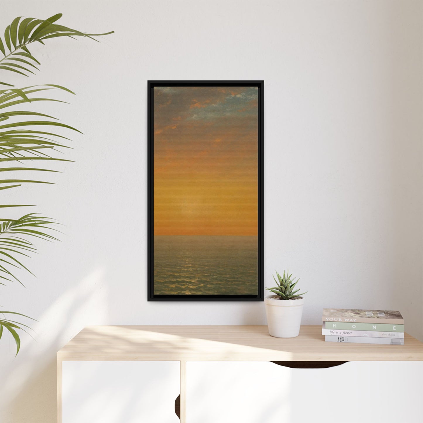 John Frederick Kensett : Sunset on the Sea (1872) - Museum Collection - Framed Canvas Print