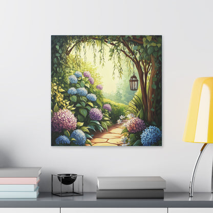 Hydrangea Courtyard - Secret Garden Series - Fine Art Print on Canvas