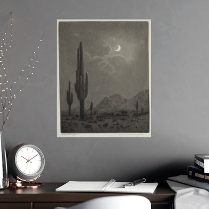 New Moon and Evening Star over Cactus- Celestial Fine Art Poster