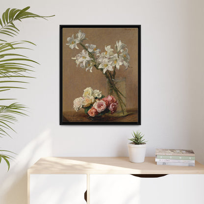 Henri Fantin-Latour : Roses and Lilies (1888) - Giclee Fine Art Print - Museum Collection Framed Canvas Print