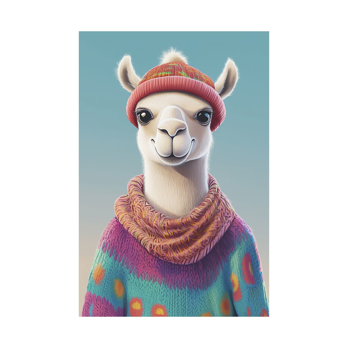 Cozy Llama Art Print - Whimsical Animals - Horizontal Matte Poster for Wall Art