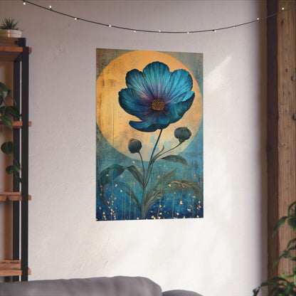 Blue Cosmos Moonlit Botanical Fine Art Print