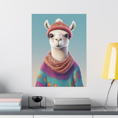 Cozy Llama Art Print - Whimsical Animals - Horizontal Matte Poster for Wall Art