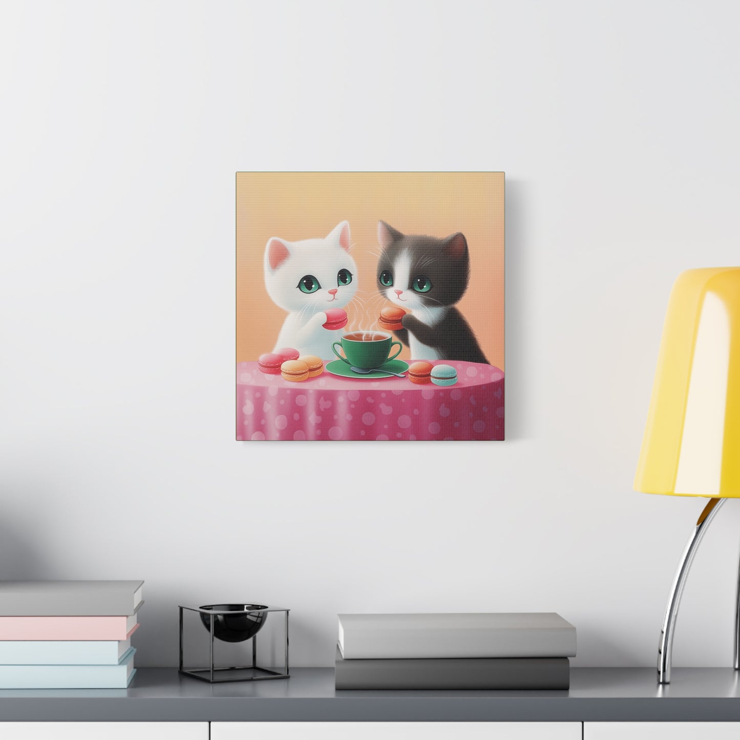 Whimsical Kitty Tea Time - Wall Art & Home Décor - Cute Cat Canvas Art