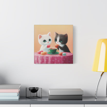 Whimsical Kitty Tea Time - Wall Art & Home Décor - Cute Cat Canvas Art