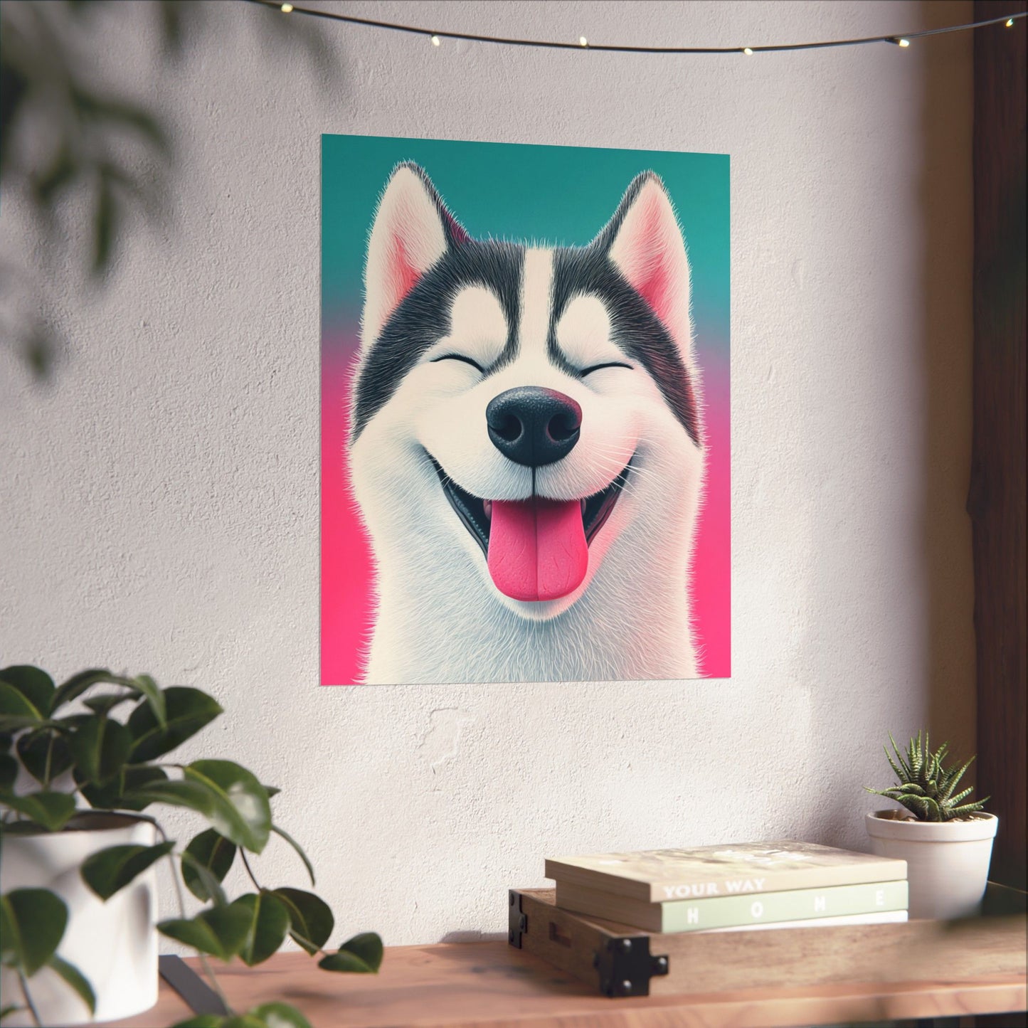 Happy Husky - Whimsical Animals Series - Fine Art Print - Vertical Poster - Cheerful Dog Art for Home Décor