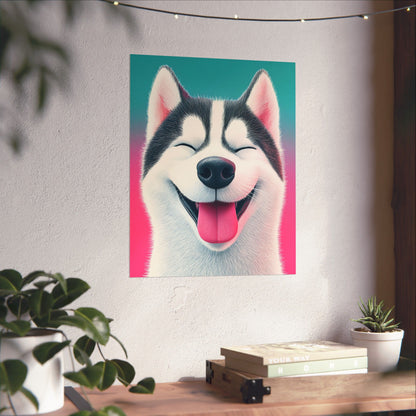 Happy Husky - Whimsical Animals Series - Fine Art Print - Vertical Poster - Cheerful Dog Art for Home Décor