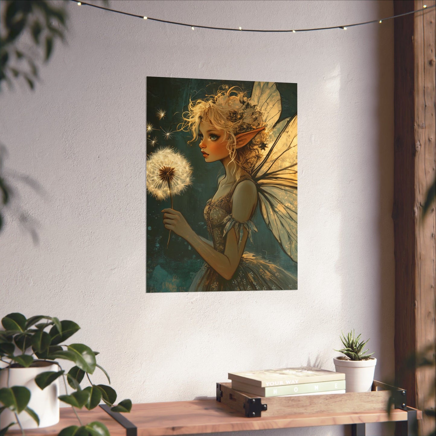Best Wishes For You - Fairy with Dandelion - Flowers & Fairies Series - Enchanting Wall Art - Vertical Poster - Whimsical Wall Art for Dreamers