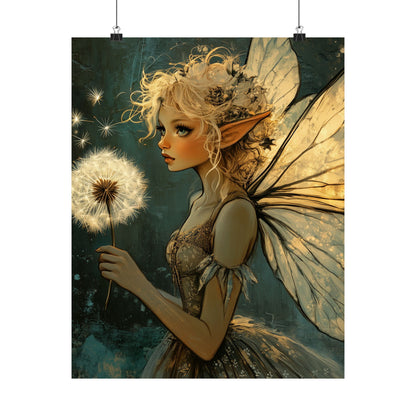 Best Wishes For You - Fairy with Dandelion - Flowers & Fairies Series - Enchanting Wall Art - Vertical Poster - Whimsical Wall Art for Dreamers