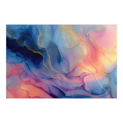 Muse (Style B) - Modern Abstract Fluid Art - Blue/Pink with Gold Highlights - Giclee Fine Art Print