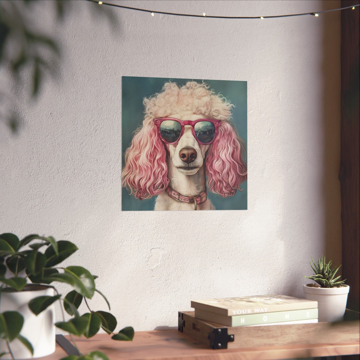 Poodle with Pink Sunglasses - Fine Art Print Poster - Whimsical Animals Series - Wall Art for Dog Lovers