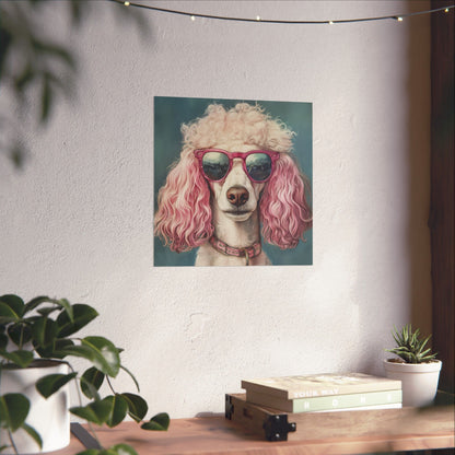 Poodle with Pink Sunglasses - Fine Art Print Poster - Whimsical Animals Series - Wall Art for Dog Lovers