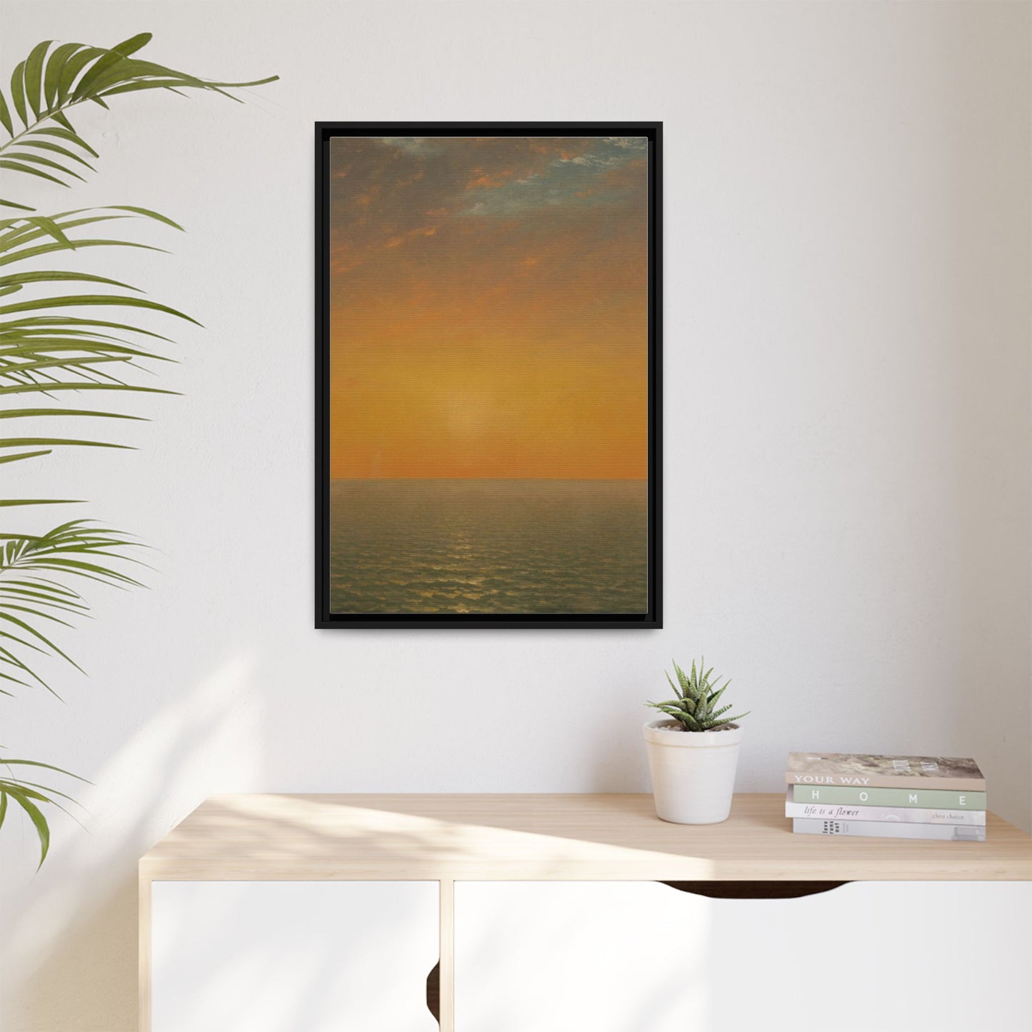 John Frederick Kensett : Sunset on the Sea (1872) - Museum Collection - Framed Canvas Print