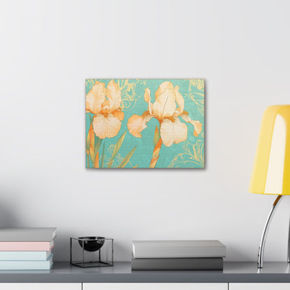 Iris Flowers on Turquois - Stretched Canvas