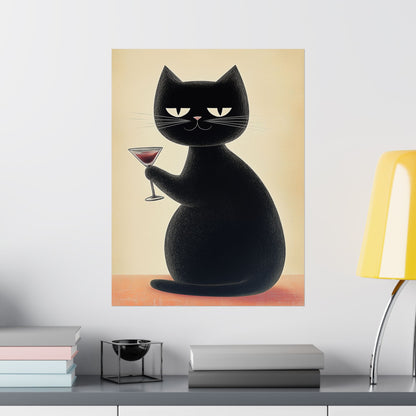 Cat with a Cocktail - Cat Café Series - Fine art print - Matte Vertical Wall Art  - Poster Print - for Cat Lovers