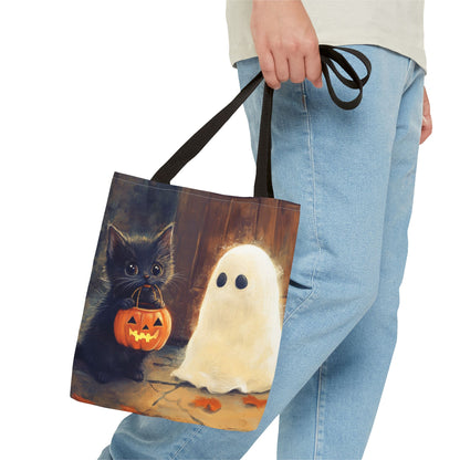 Trick or Treat Halloween Tote Bag - Kitten & Friendly Ghost
