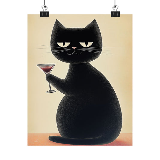 Cat with a Cocktail - Cat Café Series - Fine art print - Matte Vertical Wall Art  - Poster Print - for Cat Lovers