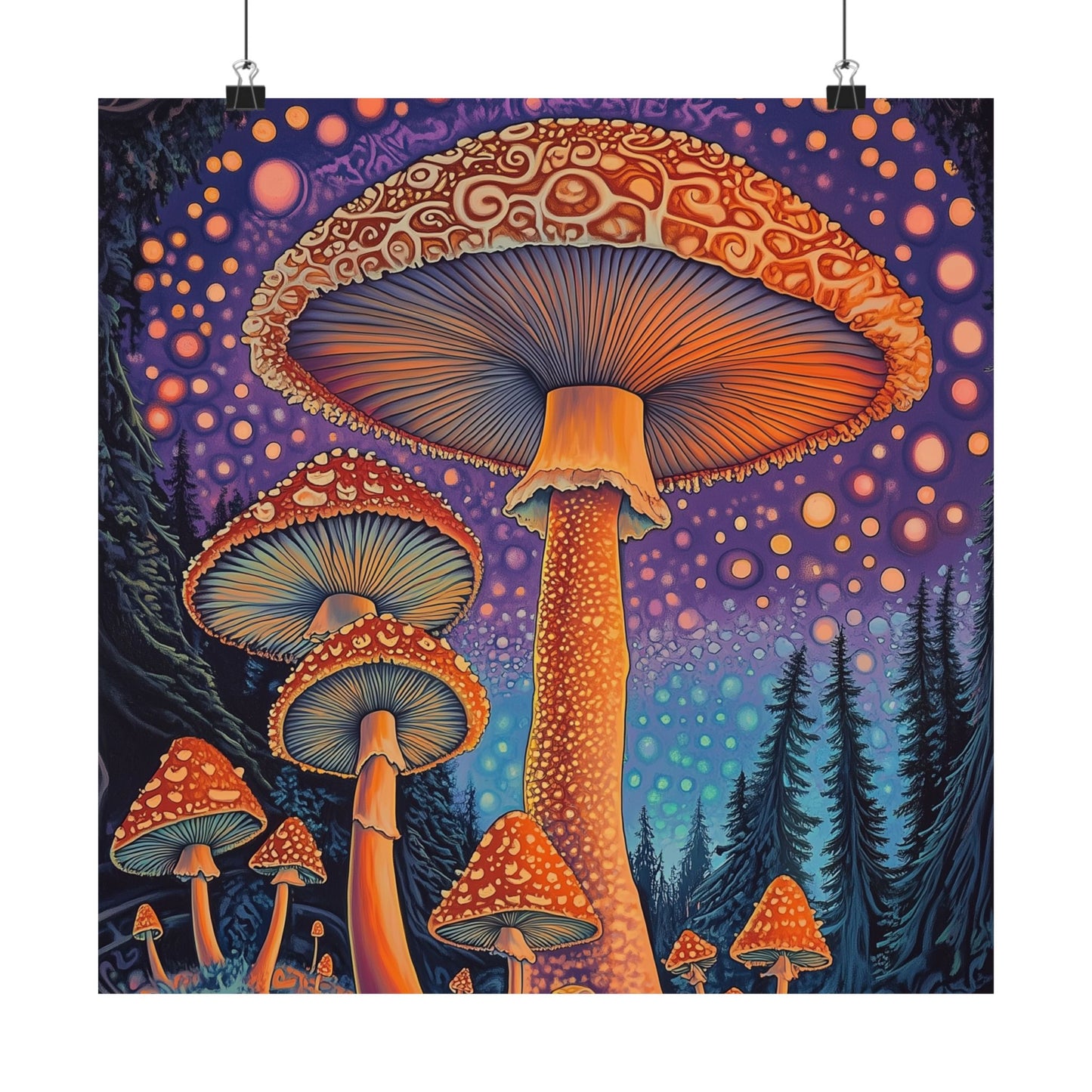 Psychedelic Night Mushroom Art Print - Vertical Poster - Vibrant Wall Art - Nature - Trippy - Bedroom Poster