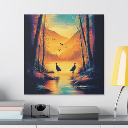 Cranes at Sunset - Delight in Nature Series - Fine Art Print on Canvas