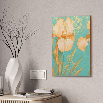 Iris Flowers on Turquois - Stretched Canvas