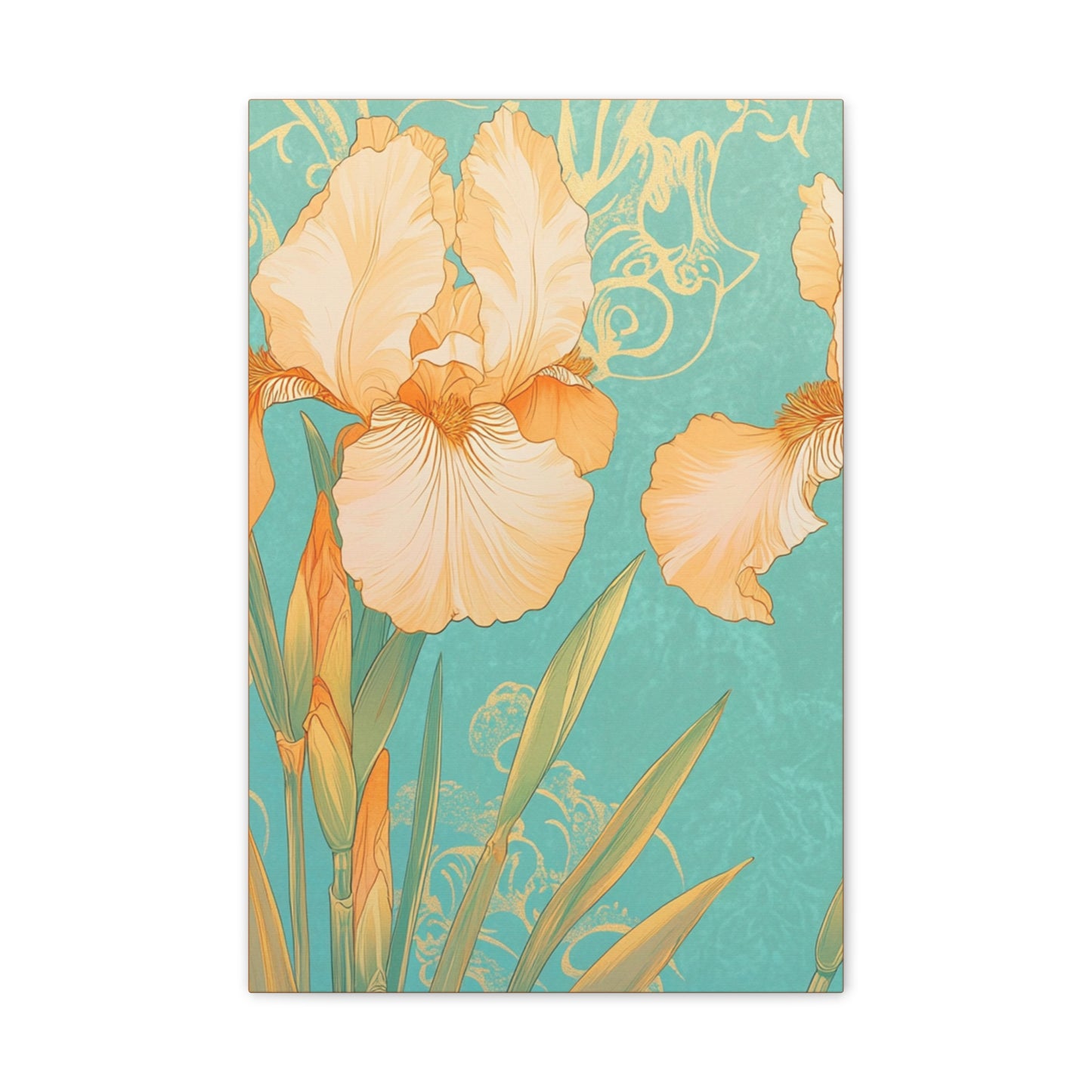 Iris Flowers on Turquois - Stretched Canvas