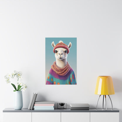 Cozy Llama Art Print - Whimsical Animals - Horizontal Matte Poster for Wall Art