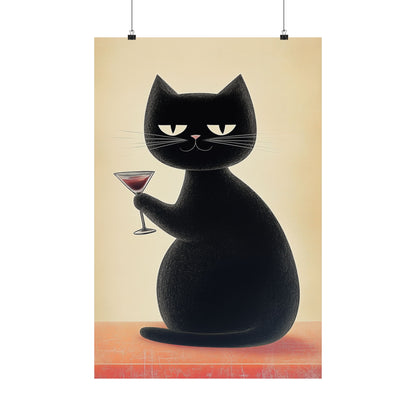 Cat with a Cocktail - Cat Café Series - Fine art print - Matte Vertical Wall Art  - Poster Print - for Cat Lovers