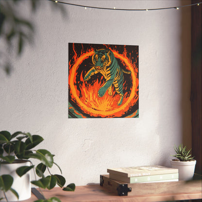 Unleashed - Tiger Jumping Through A Ring of Flames - Matte Vertical Poster - Eye-Catching Wall Art