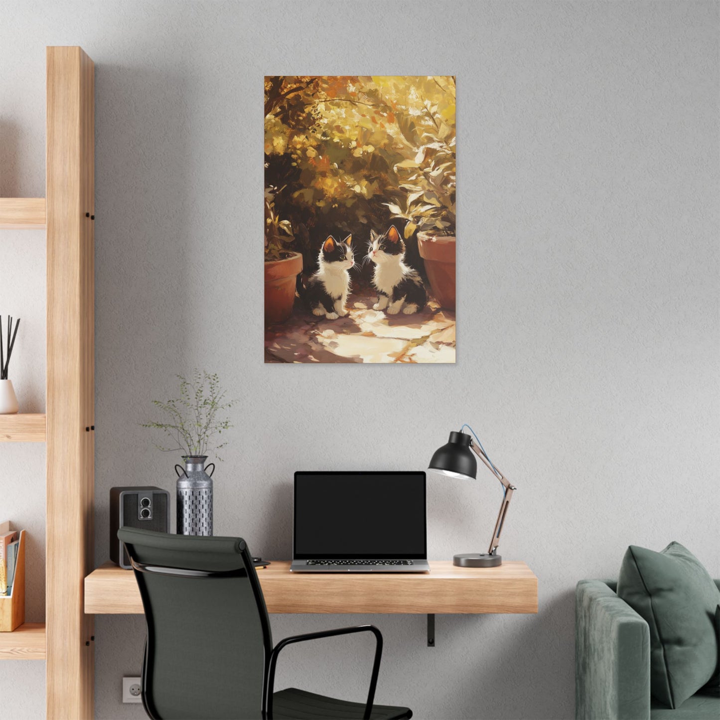 Kittens Conspire  - Garden Friends Series - Fine Art Print on Canvas
