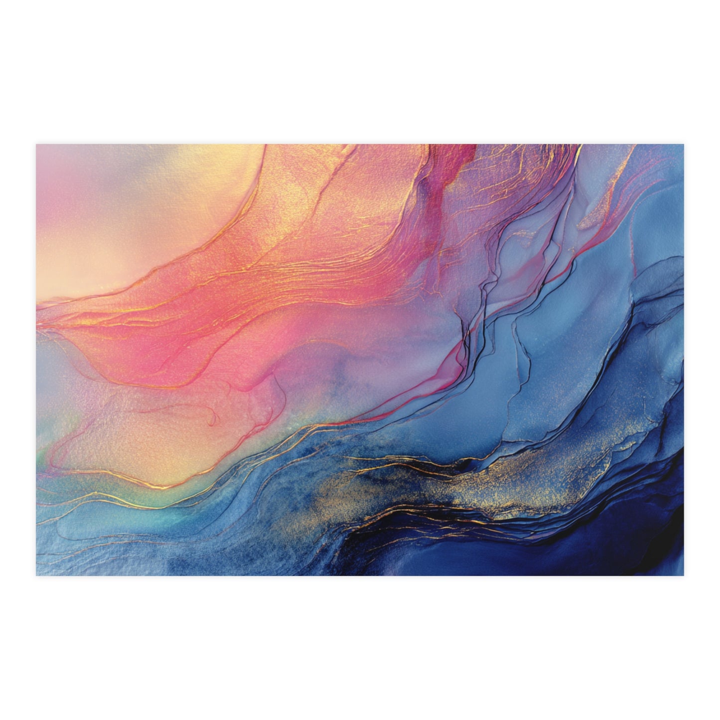 Muse (Style C) - Modern Abstract Fluid Art - Blue/Pink with Gold Highlights - Giclee Fine Art Print