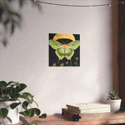 Dreamy Luna Moth Under the Moon Poster- Matte Vertical Art Print - Boho Wall Art - Bohemian - Art Noveau - Art Deco